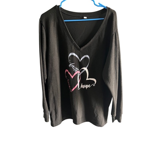 Faith Hope Love Graphic V-Neck Long Sleeve Top Soft Knit 1XL - Picture 1 of 4
